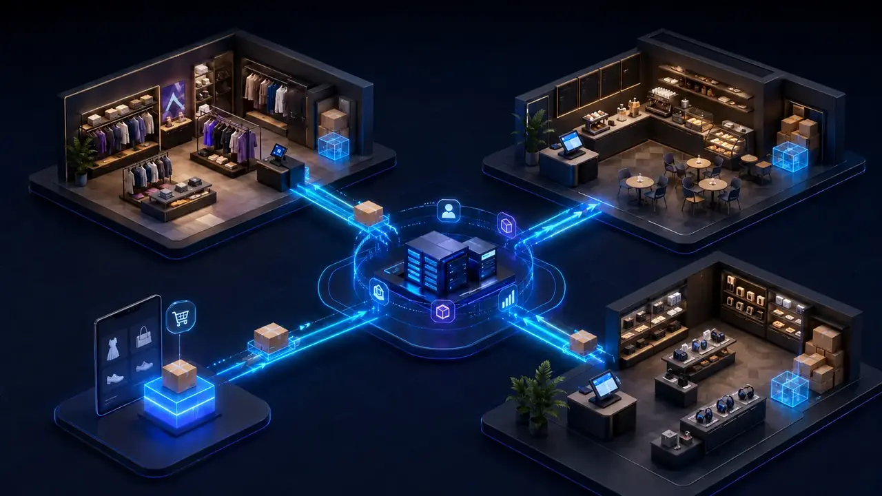 Connected retail locations sharing a central inventory and customer data hub
